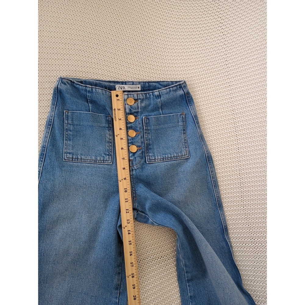 ZARA Super High Rise 13" Wide Leg Jeans Blue Patch Pocket Button Fly 4 W26x25 - Picture 8 of 12